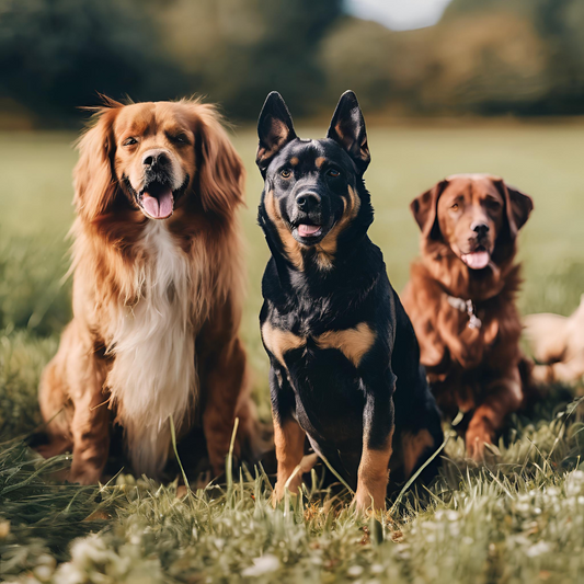 Three Dogs in a grassy field