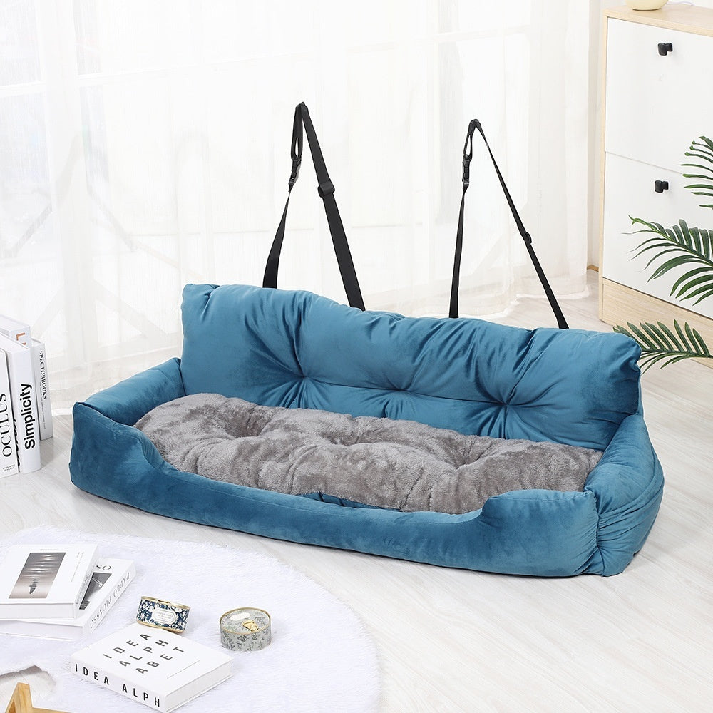 Dog Car Seat Plush Bed Bench Cushion for large Dogs in Dark and Light Gray Creamy White Green and Blue