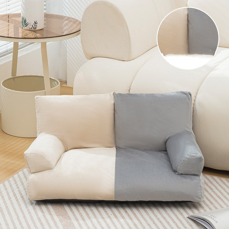 Plush Dog Sofa Bed in Gray Yellow Beige and Blue
