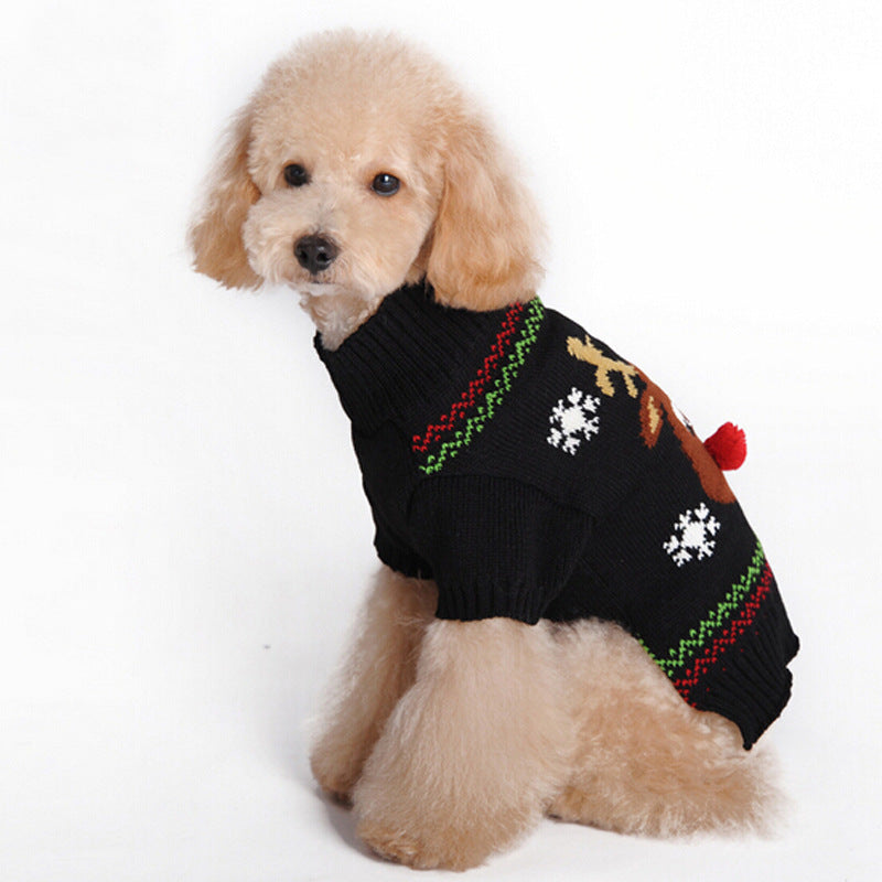 Pom Pom Nose Reindeer Christmas Pet Dog Sweater in Black