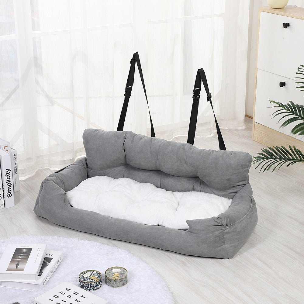 Dog Car Seat Plush Bed Bench Cushion for large Dogs in Dark and Light Gray Creamy White Green and Blue