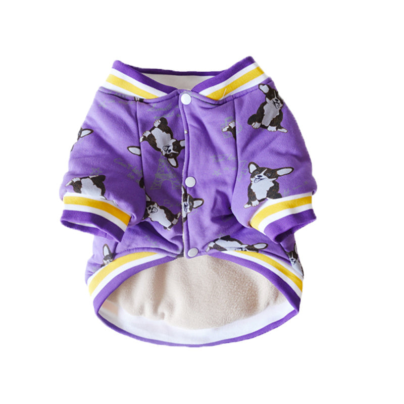 Dog Print Cotton Jacket in Purple, Navy, Yellow, and Black