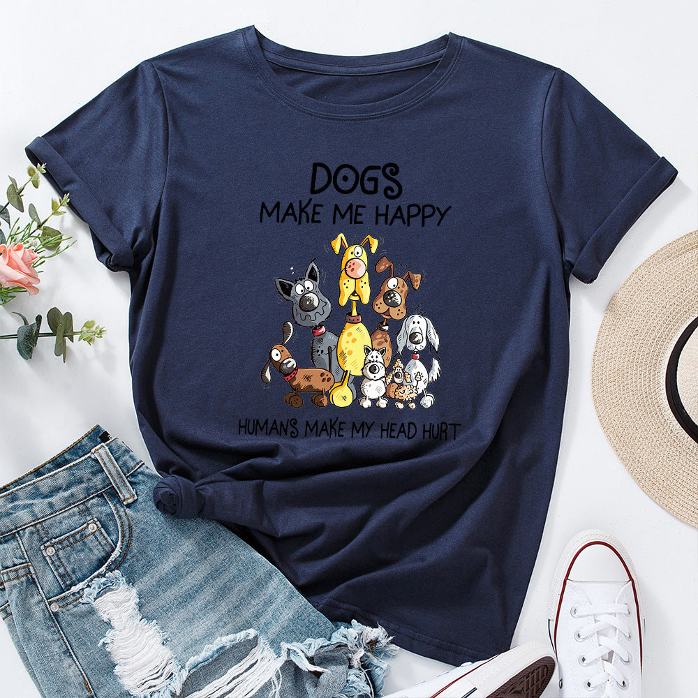 Women's Dog Make Me Happy Humans Make My Head Hurt Printed Short Sleeve T-shirt In Multiple Colors