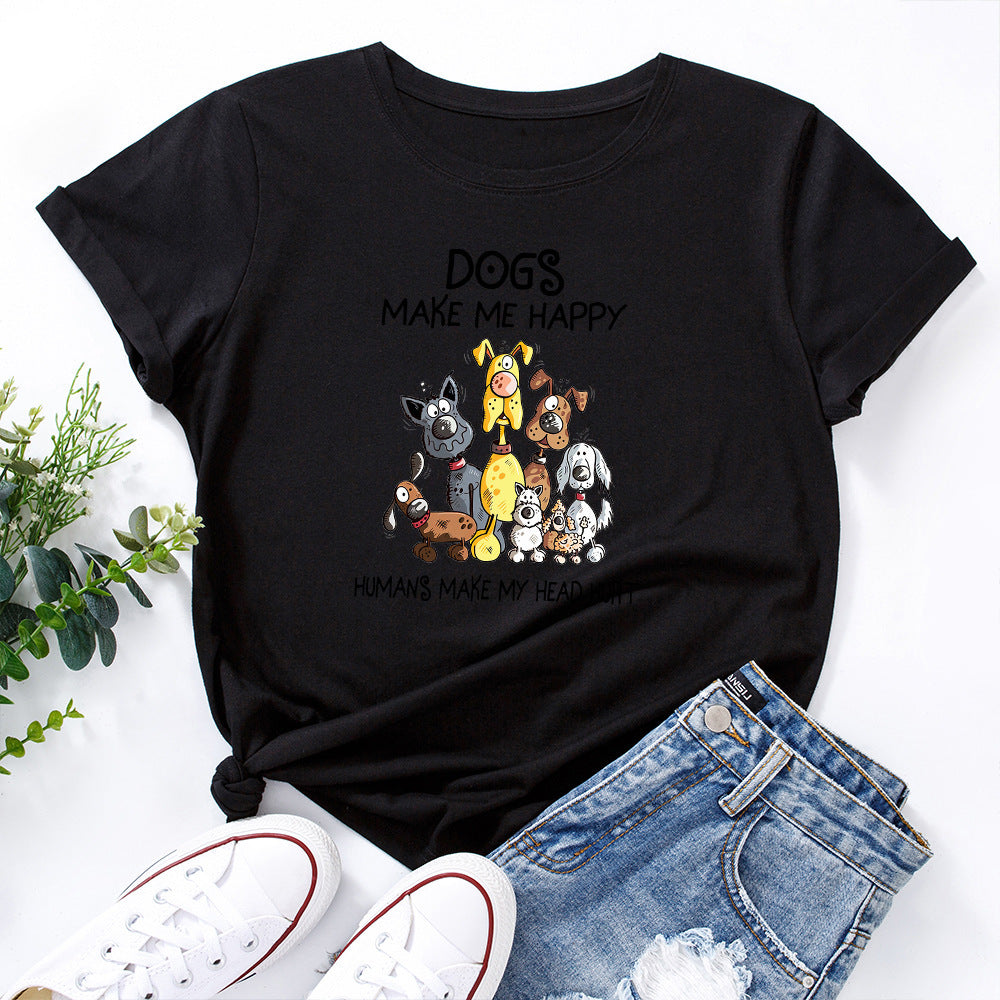 Women's Dog Make Me Happy Humans Make My Head Hurt Printed Short Sleeve T-shirt In Multiple Colors