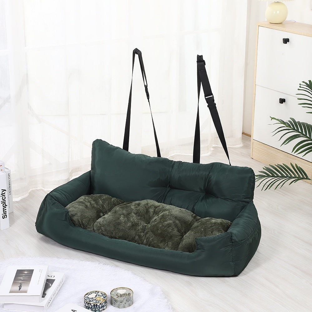 Dog Car Seat Plush Bed Bench Cushion for large Dogs in Dark and Light Gray Creamy White Green and Blue