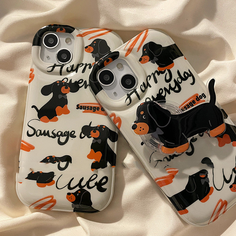 Cartoon Dachshund Silicone iPhone Case in White