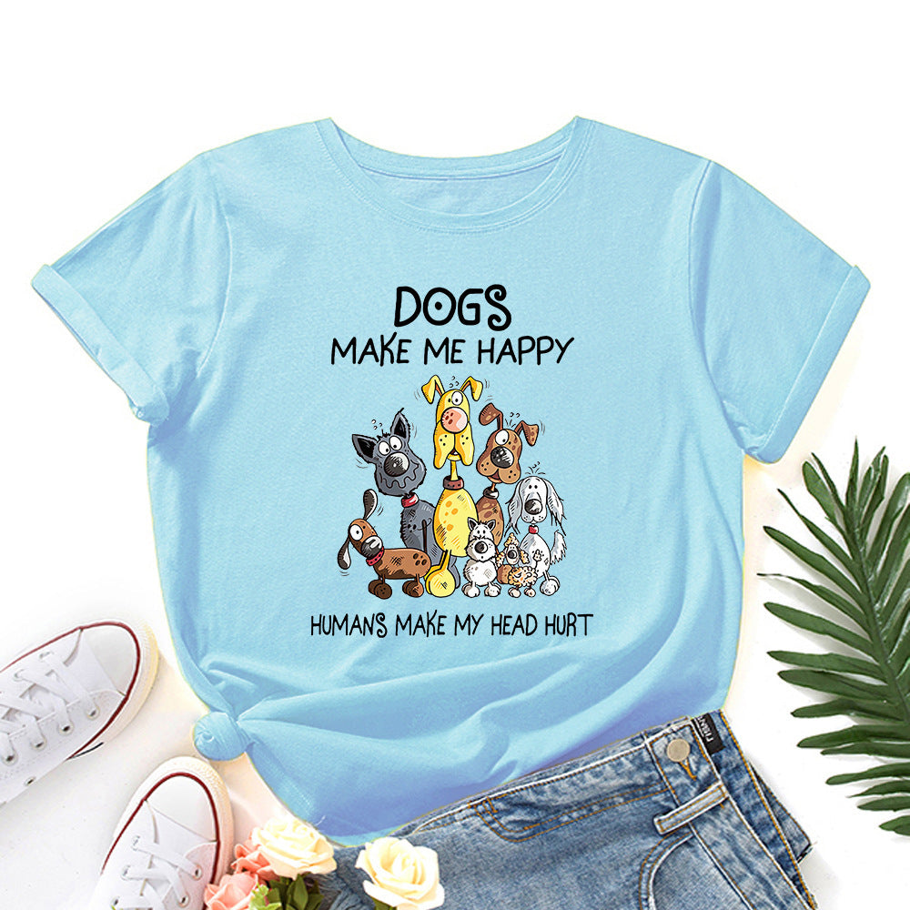 Women's Dog Make Me Happy Humans Make My Head Hurt Printed Short Sleeve T-shirt In Multiple Colors