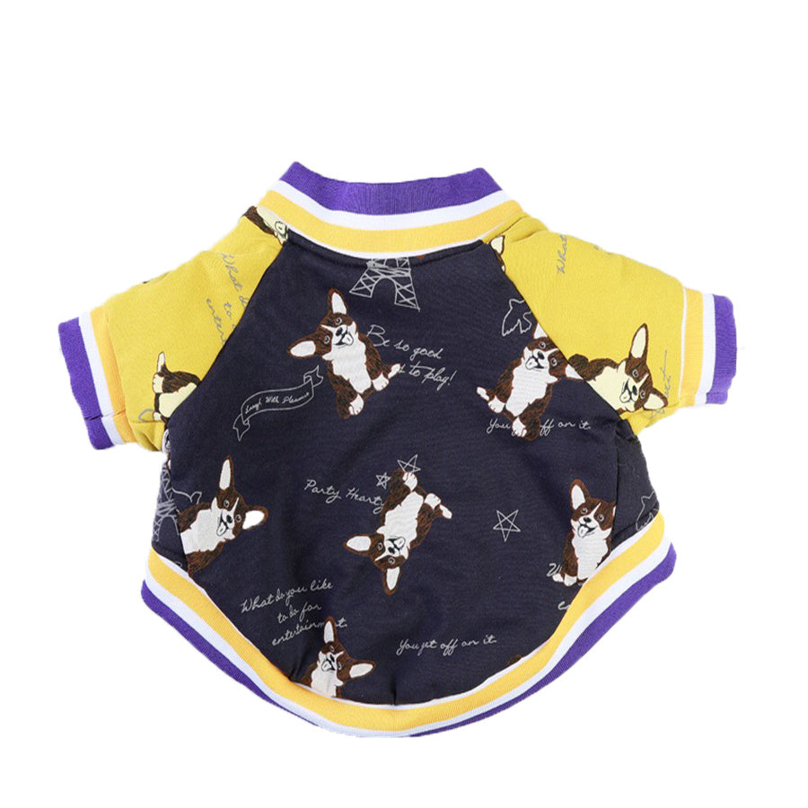 Dog Print Cotton Jacket in Purple, Navy, Yellow, and Black