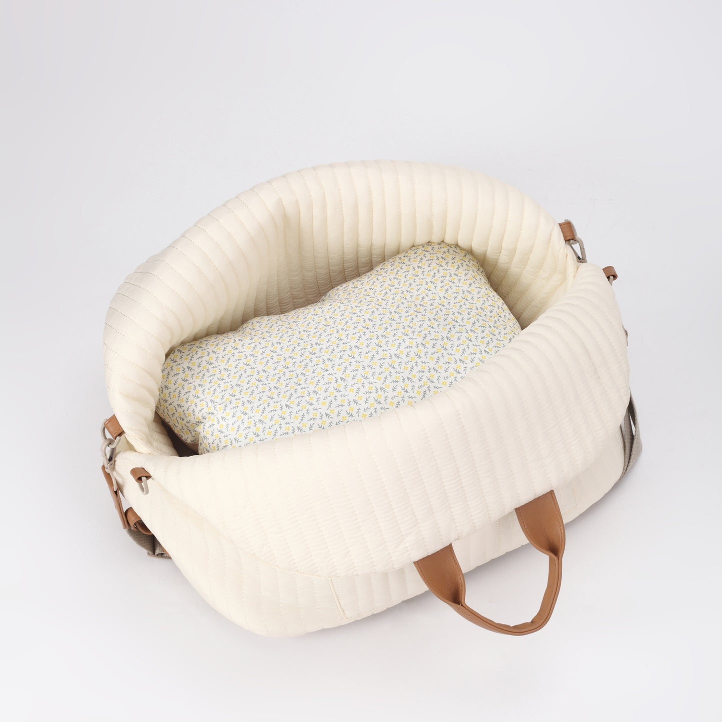 Large Capacity Pet Outing Carrier Bag in Striped Beige, Green-Gray and Soft Pink