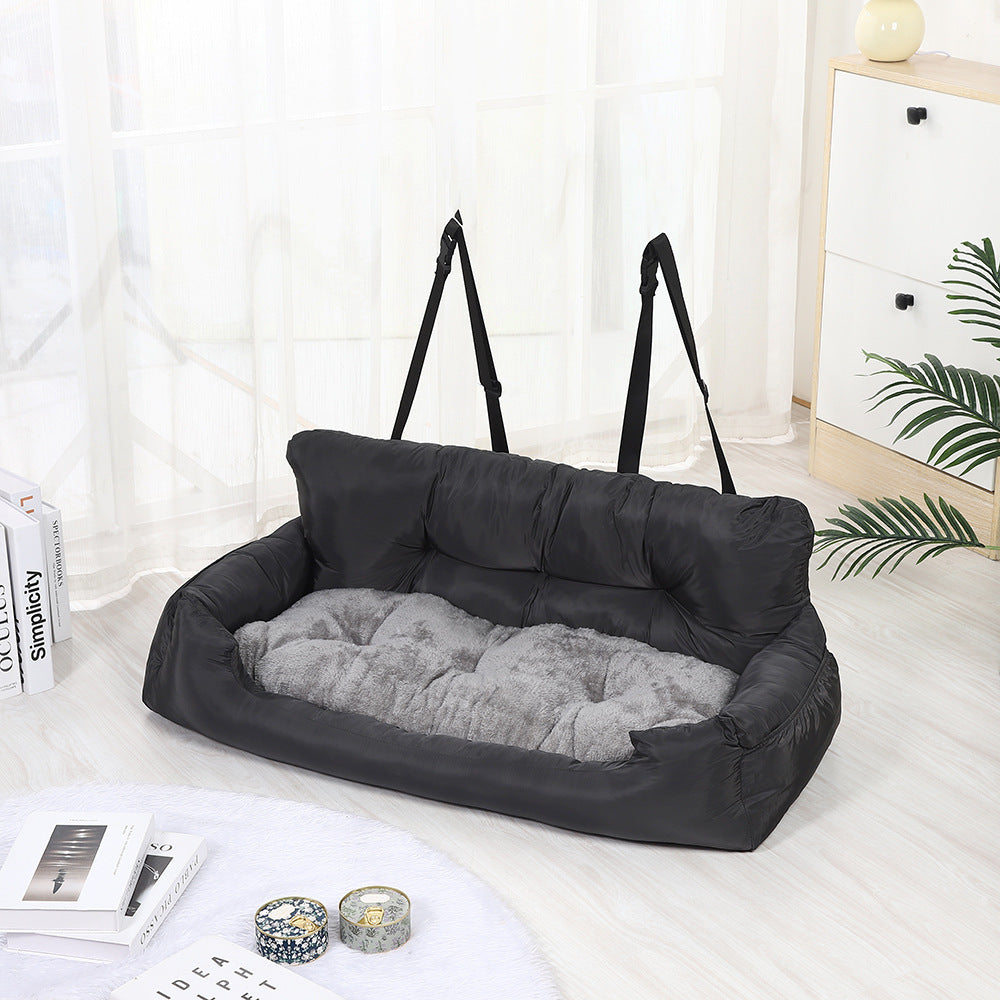 Dog Car Seat Plush Bed Bench Cushion for large Dogs in Dark and Light Gray Creamy White Green and Blue