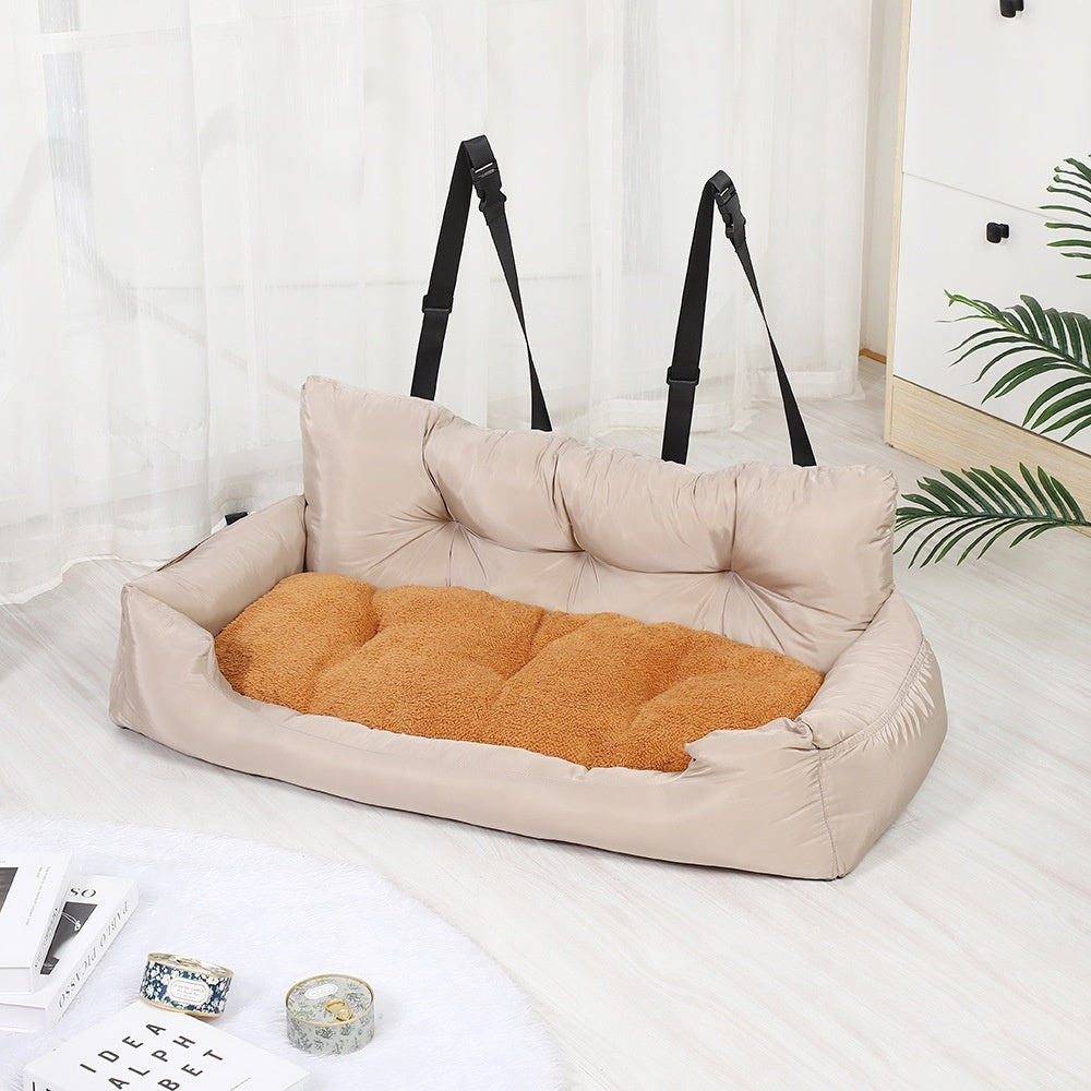 Dog Car Seat Plush Bed Bench Cushion for large Dogs in Dark and Light Gray Creamy White Green and Blue