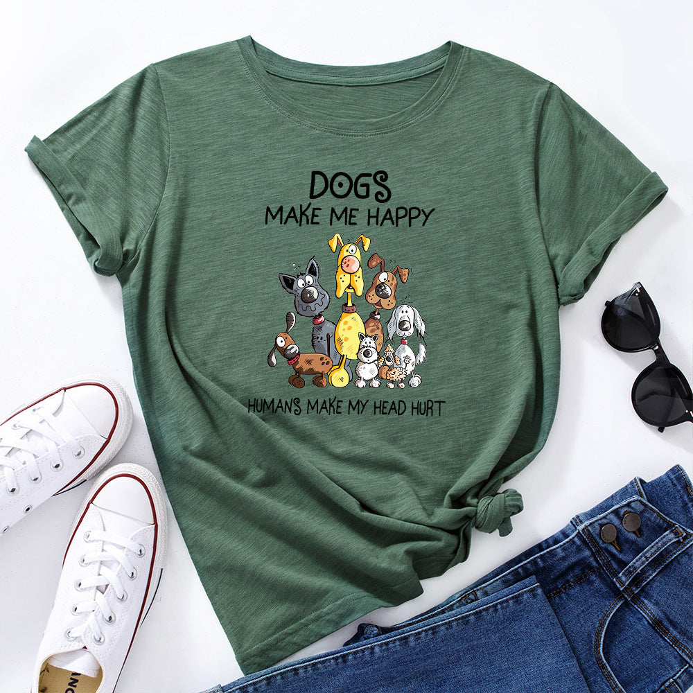 Women's Dog Make Me Happy Humans Make My Head Hurt Printed Short Sleeve T-shirt In Multiple Colors