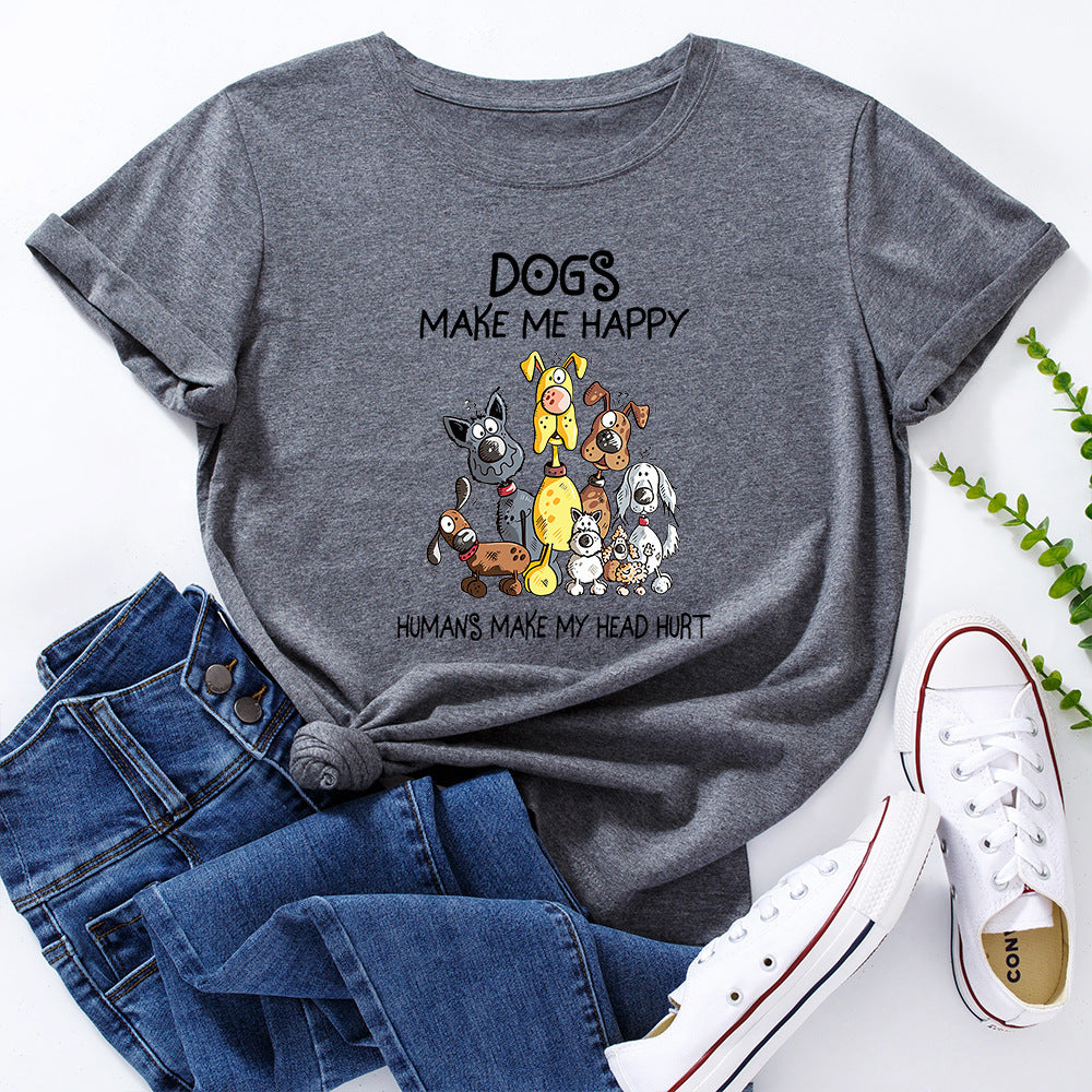 Women's Dog Make Me Happy Humans Make My Head Hurt Printed Short Sleeve T-shirt In Multiple Colors