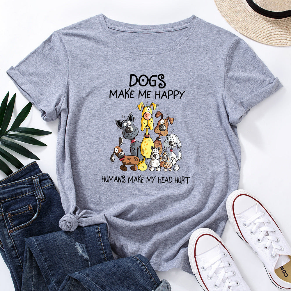 Women's Dog Make Me Happy Humans Make My Head Hurt Printed Short Sleeve T-shirt In Multiple Colors