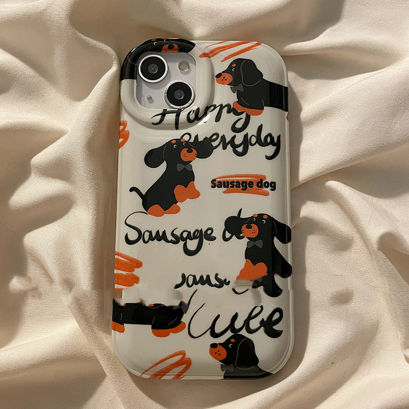 Cartoon Dachshund Silicone iPhone Case in White