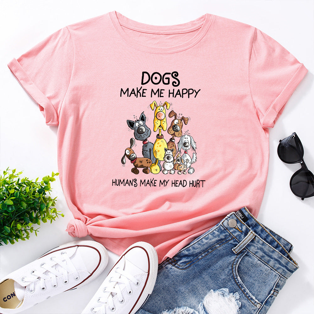 Women's Dog Make Me Happy Humans Make My Head Hurt Printed Short Sleeve T-shirt In Multiple Colors
