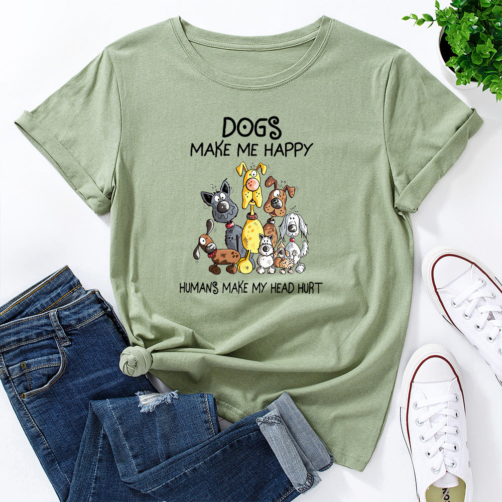 Women's Dog Make Me Happy Humans Make My Head Hurt Printed Short Sleeve T-shirt In Multiple Colors