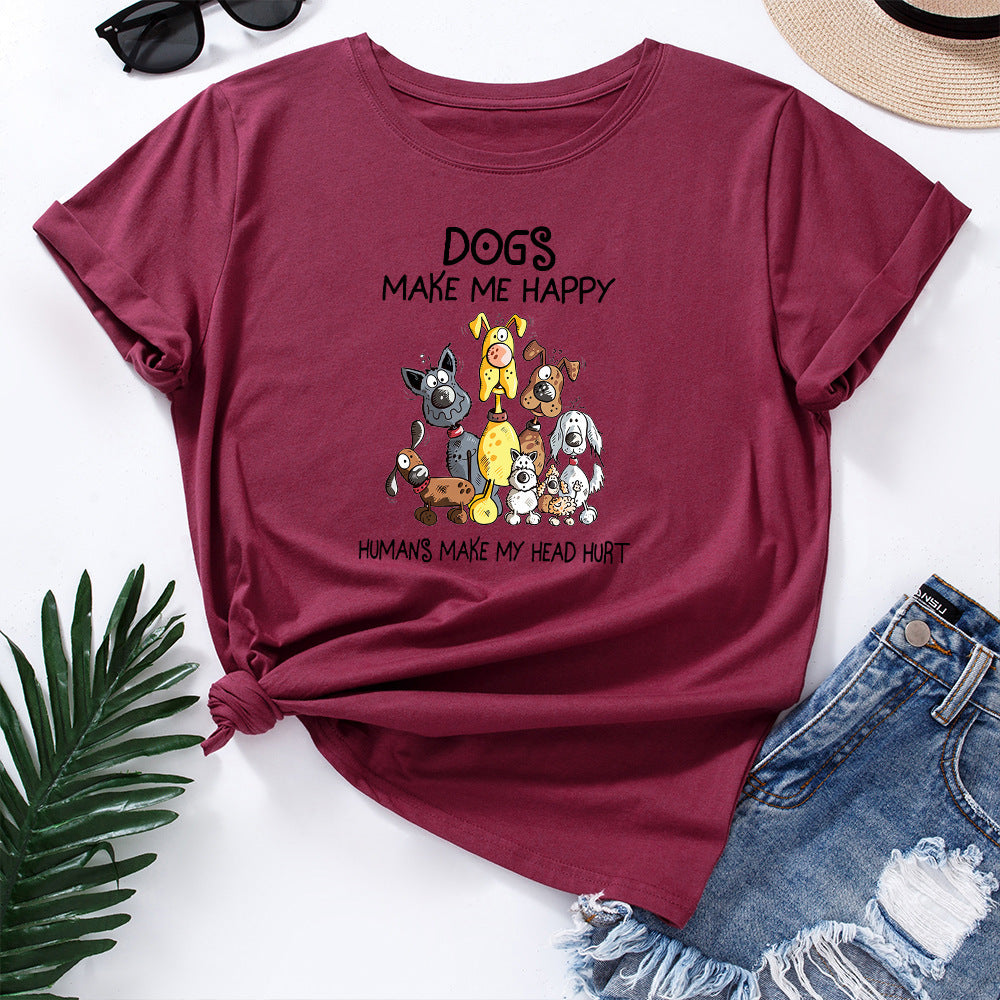 Women's Dog Make Me Happy Humans Make My Head Hurt Printed Short Sleeve T-shirt In Multiple Colors