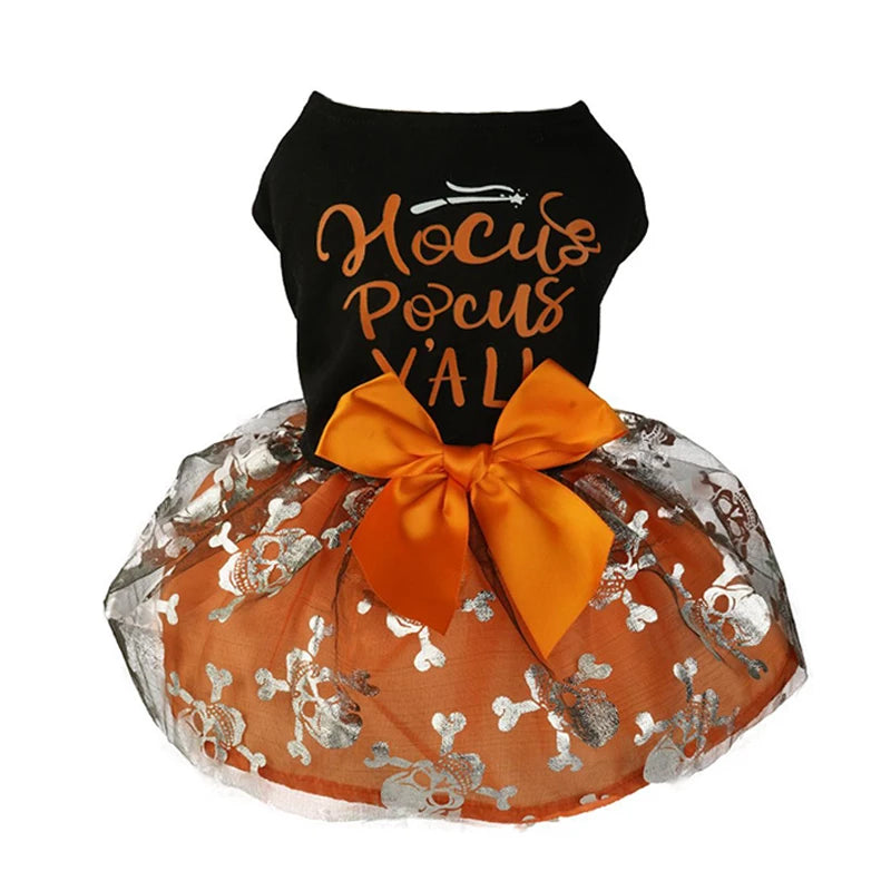 Halloween Dog Clothes with Pumpkin Print Funny Pet Dress Chihuahua Yorkie Clothing Bow Mesh Party Clothing Cat Costume Dog Dress D sold by Poopy and Poops General Pet Store poppyandpoops.ca