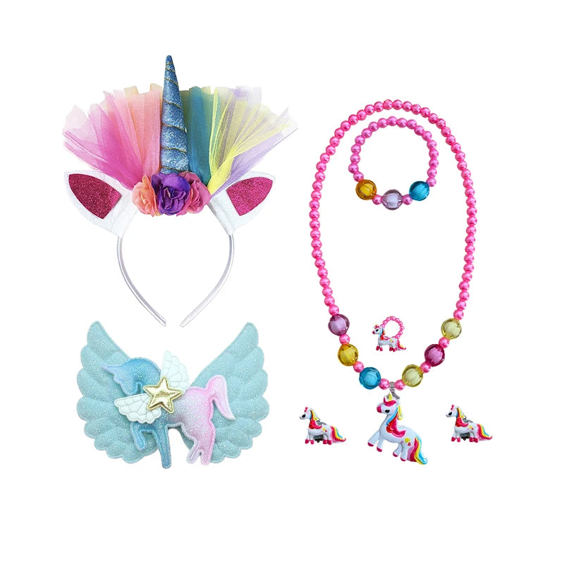 Girl Rainbow Floor Length Tail Tiered Unicorn Dress Halloween Costume Unicorn Nacklace Set sold by Poopy and Poops General Pet Store poppyandpoops.ca