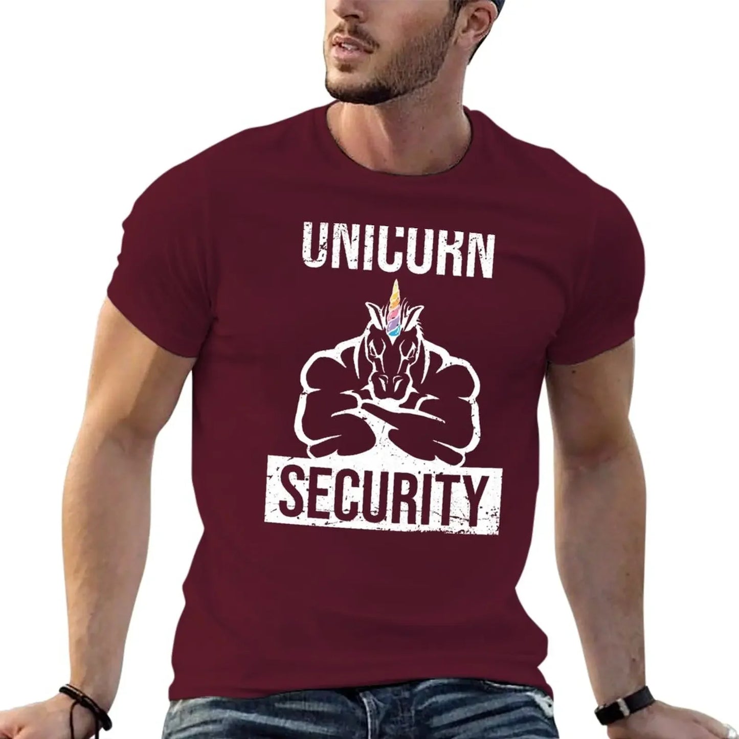 New Unicorn Security T-Shirt anime clothes black t shirts Anime t-shirt quick drying shirt t shirts for men pack Maroon sold by Poopy and Poops General Pet Store poppyandpoops.ca