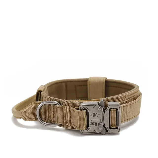 Durable Tactical Dog Collar Leash Khaki Collar sold by Poopy and Poops General Pet Store poppyandpoops.ca