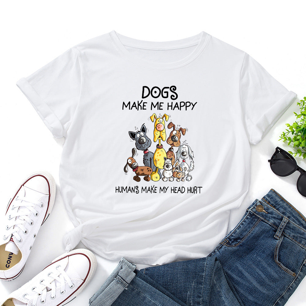 Women's Dog Make Me Happy Humans Make My Head Hurt Printed Short Sleeve T-shirt In Multiple Colors