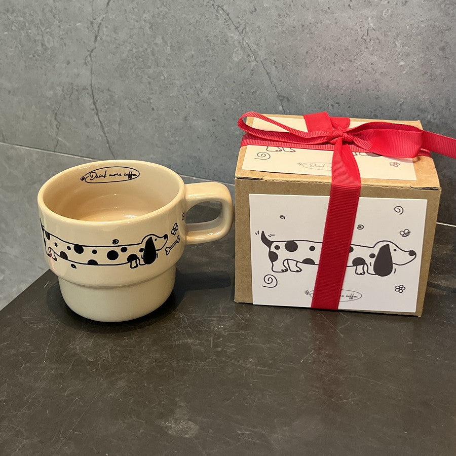 Dachshund Dog Coffee Cup Gift Box in Cream and Green