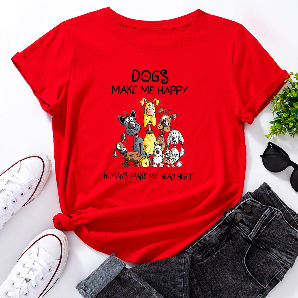 Women's Dog Make Me Happy Humans Make My Head Hurt Printed Short Sleeve T-shirt In Multiple Colors