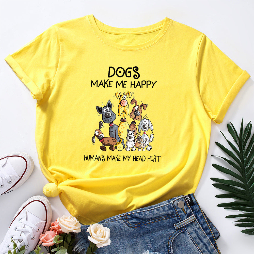 Women's Dog Make Me Happy Humans Make My Head Hurt Printed Short Sleeve T-shirt In Multiple Colors