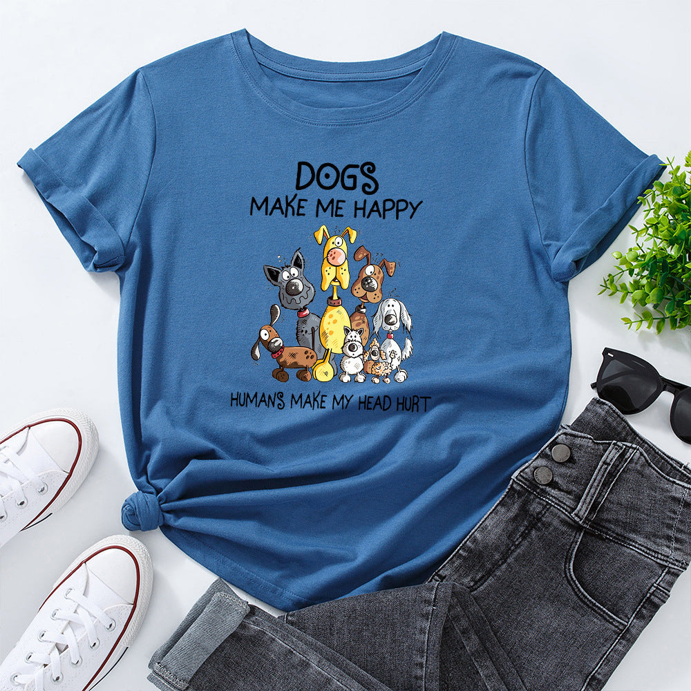 Women's Dog Make Me Happy Humans Make My Head Hurt Printed Short Sleeve T-shirt In Multiple Colors