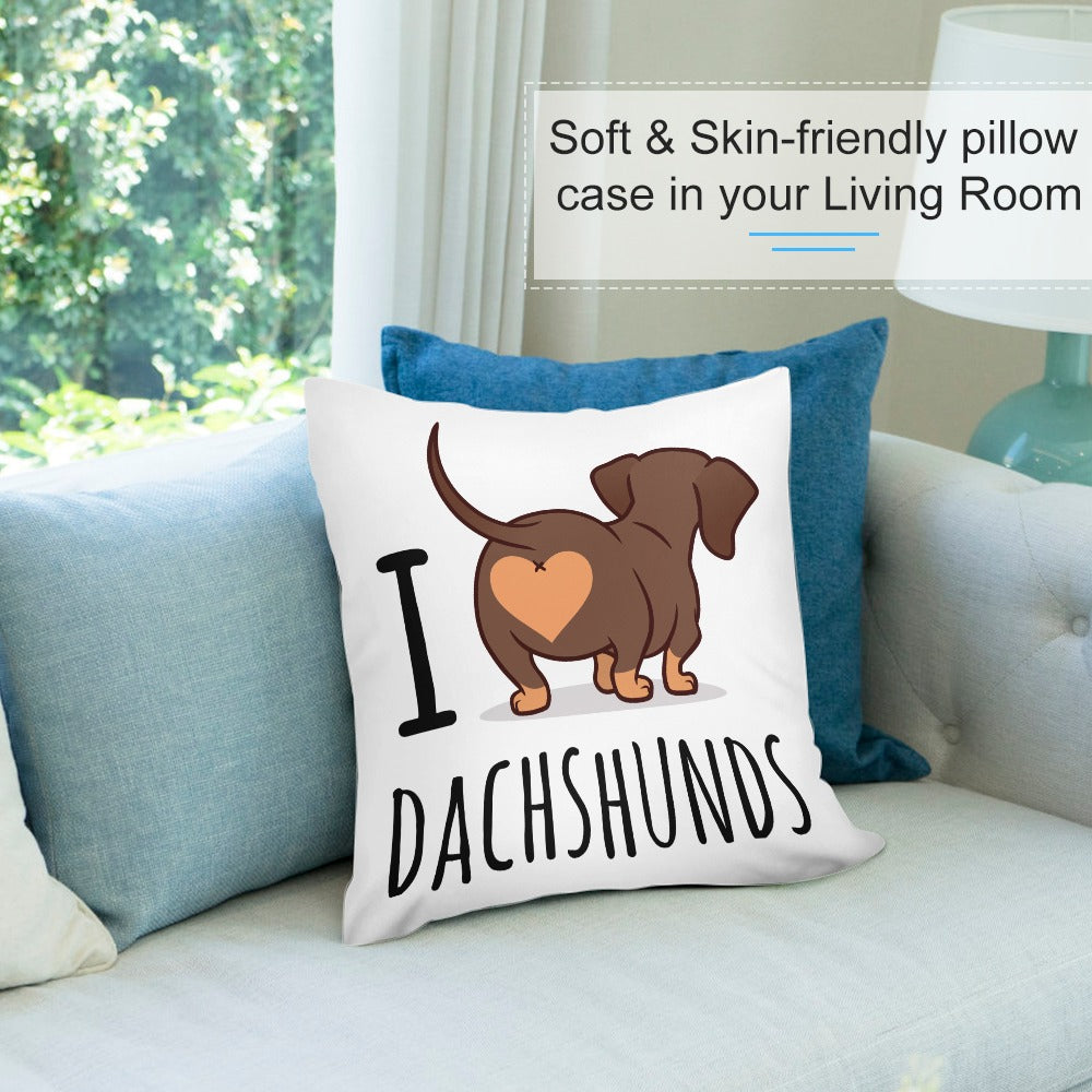 Plush I love Dachshund Pillow Case in White