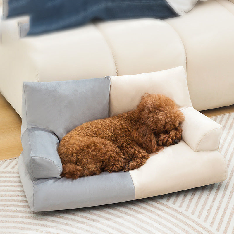 Plush Dog Sofa Bed in Gray Yellow Beige and Blue