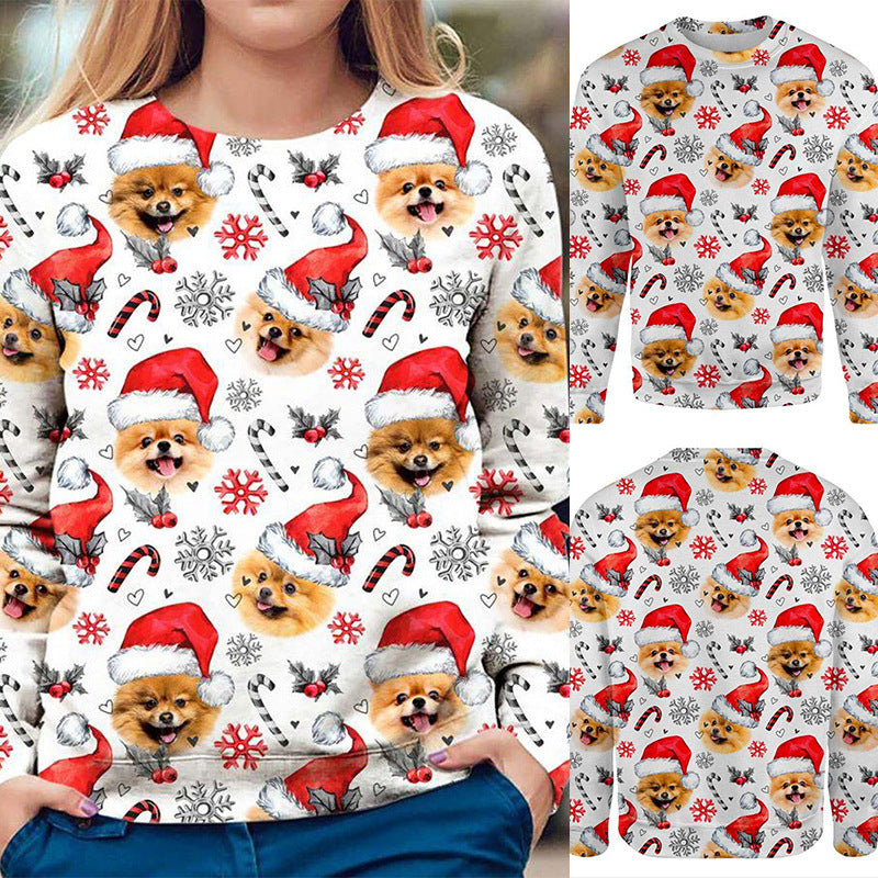 Women's Pomeranian Printed Ugly Christmas Crew Neck Sweater