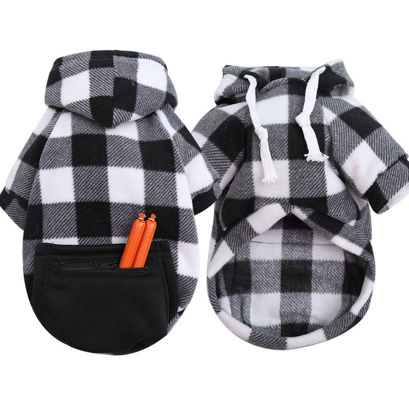 Fleece Cotton Autumn Plaid Hoodie in White, Blue, Red and Yellow