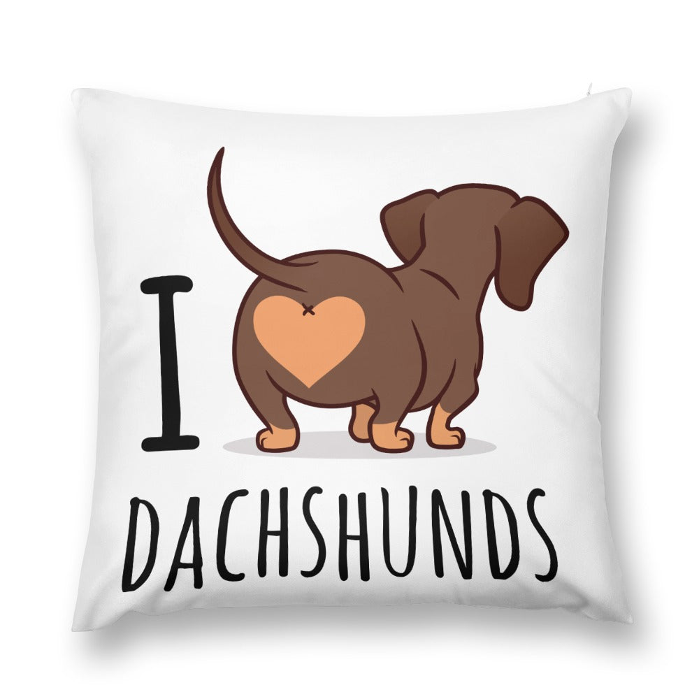 Plush I love Dachshund Pillow Case in White