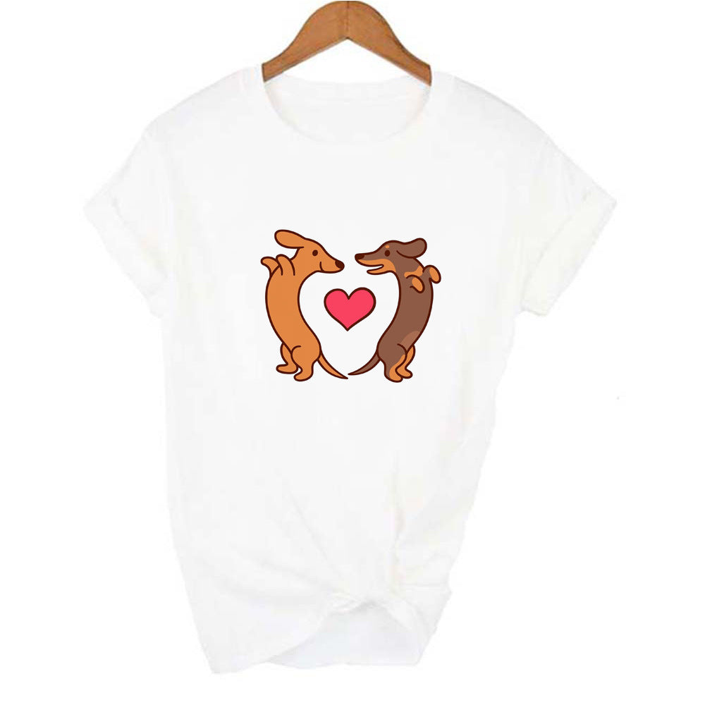 I Love Dachshund Print Women's Short Sleeve Crew Neck Tee-Shirt