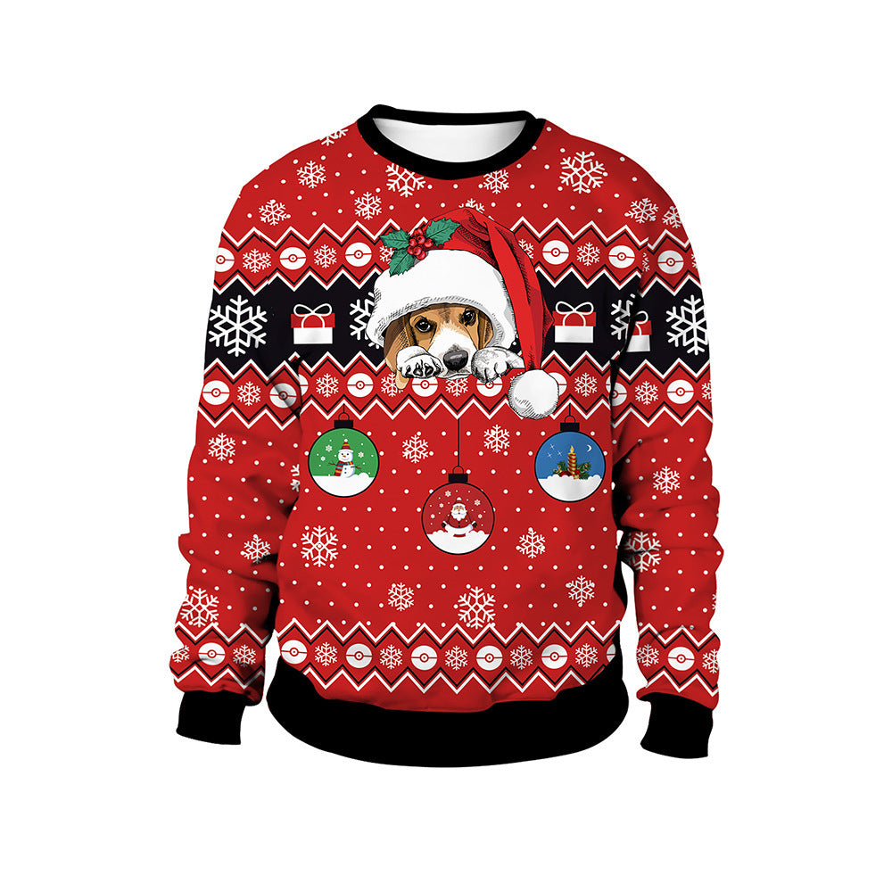 Unisex Ugly Christmas Animal Print Pullover Crew Neck Sweater
