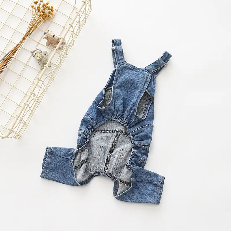 Denim Pet Dog Clothes Jumpsuits sold by Poopy and Poops General Pet Store poppyandpoops.ca