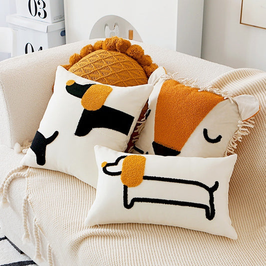 30x50 and 45x45 Embordered Dachshund Couch Throw Pillowcase in Orange Black Blue and Brown