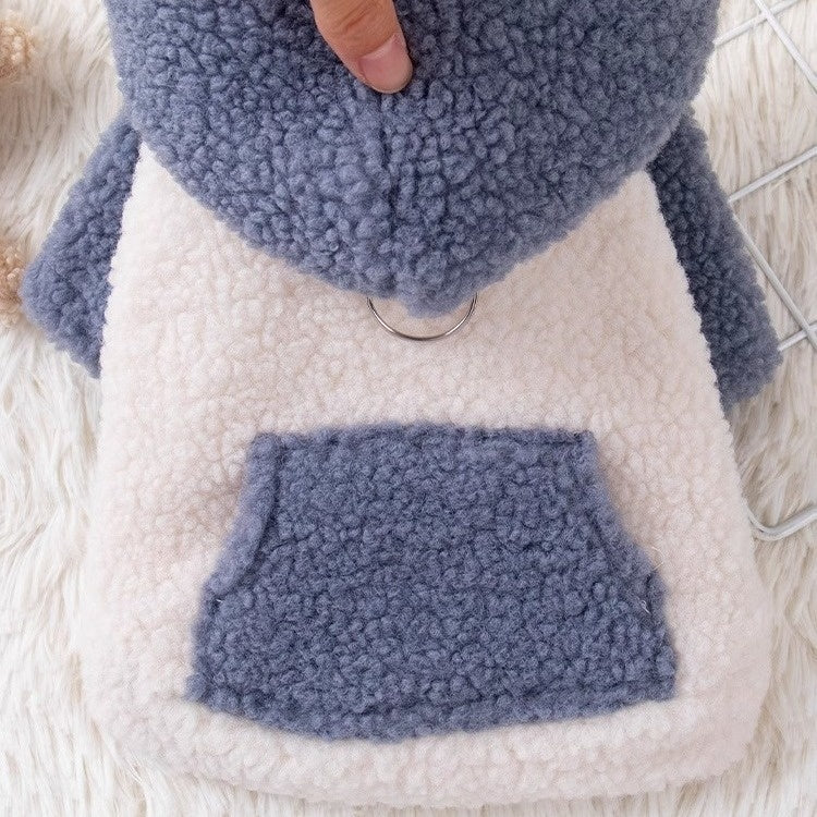 Thick Warm Teddy Cotton Pet Dog Hoodie in Brown and Blue