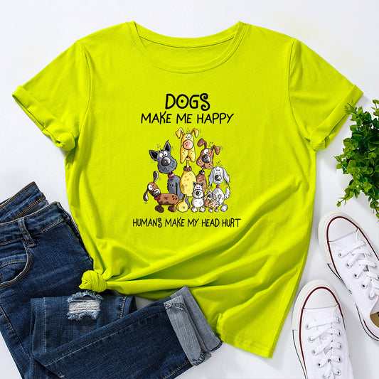 Women's Dog Make Me Happy Humans Make My Head Hurt Printed Short Sleeve T-shirt In Multiple Colors