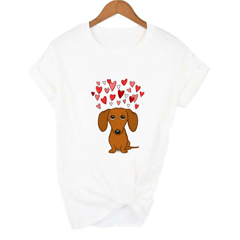 I Love Dachshund Print Women's Short Sleeve Crew Neck Tee-Shirt