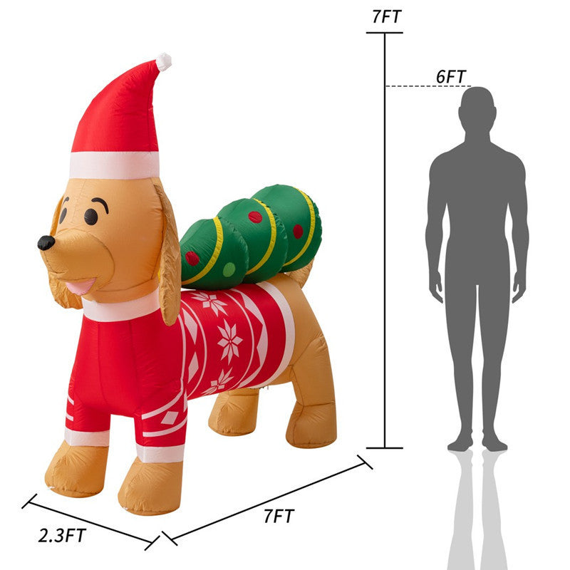 Dachshund Sausage Dog Packing a Christmas Tree Inflatable Lawn and Garden Decorations