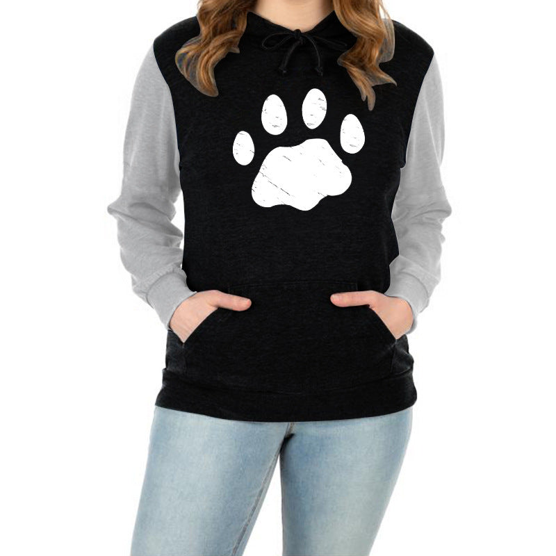 Women's Pawprint Long-sleeved Light Weight Hoodie in Gray Black or Pink