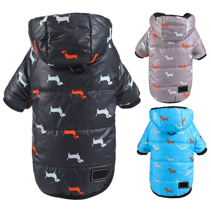 Dachshund Print Cotton Down Puffs Vest and Jacket in Black Blue and Gray