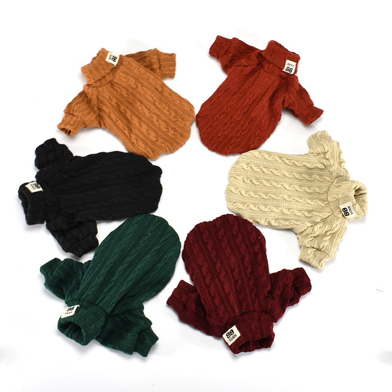 Warm Turtleneck Dog Sweater For Puppy Small to Medium Dogs In Solid Black, Green, Beige, Wine Red, Khaki, orange