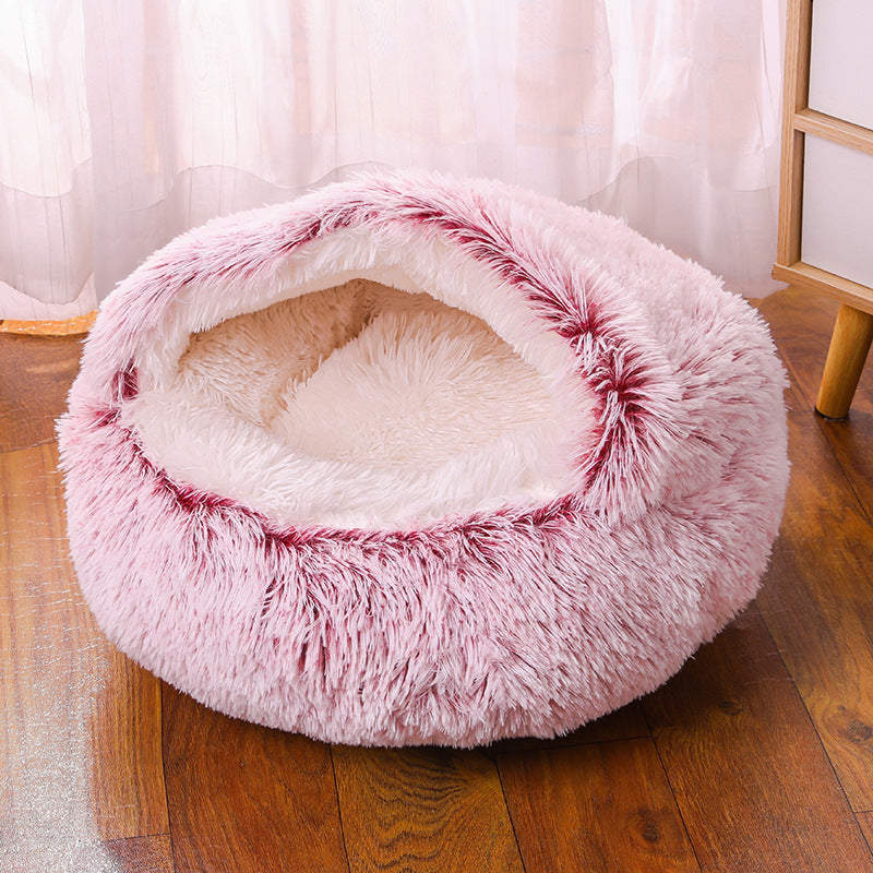 Plush Faux Fur Self Warming Waterproof Semi-enclosed Pet Dog Bed