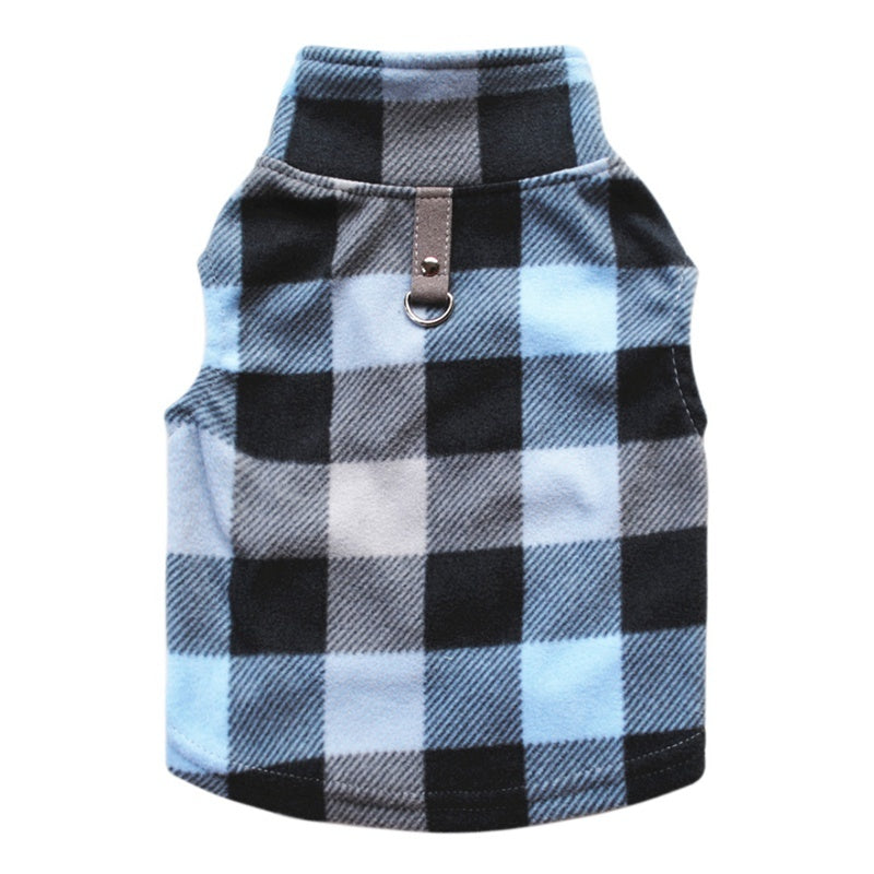 Fleece Plaid Print Pet Dog Vest in Green and Gray Blue