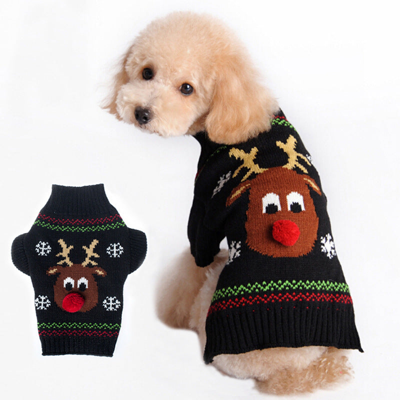 Pom Pom Nose Reindeer Christmas Pet Dog Sweater in Black